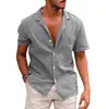 Summer Men's Short Sleeved T-shirt Loose Sweatshirt Solid Color Button up Cardigan Cotton Linen Shirt