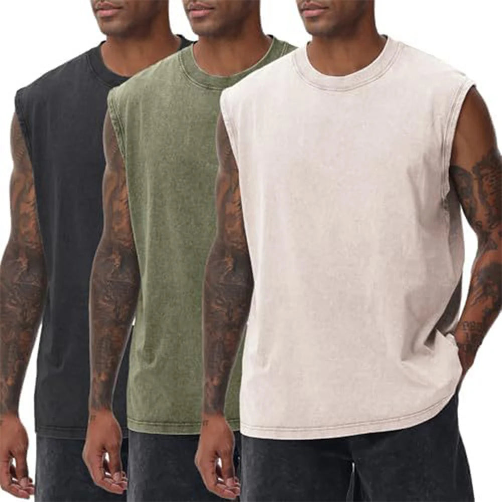 Heavyweight Vintage Washed Tank Top Streetwear Custom Logo USA Stock
