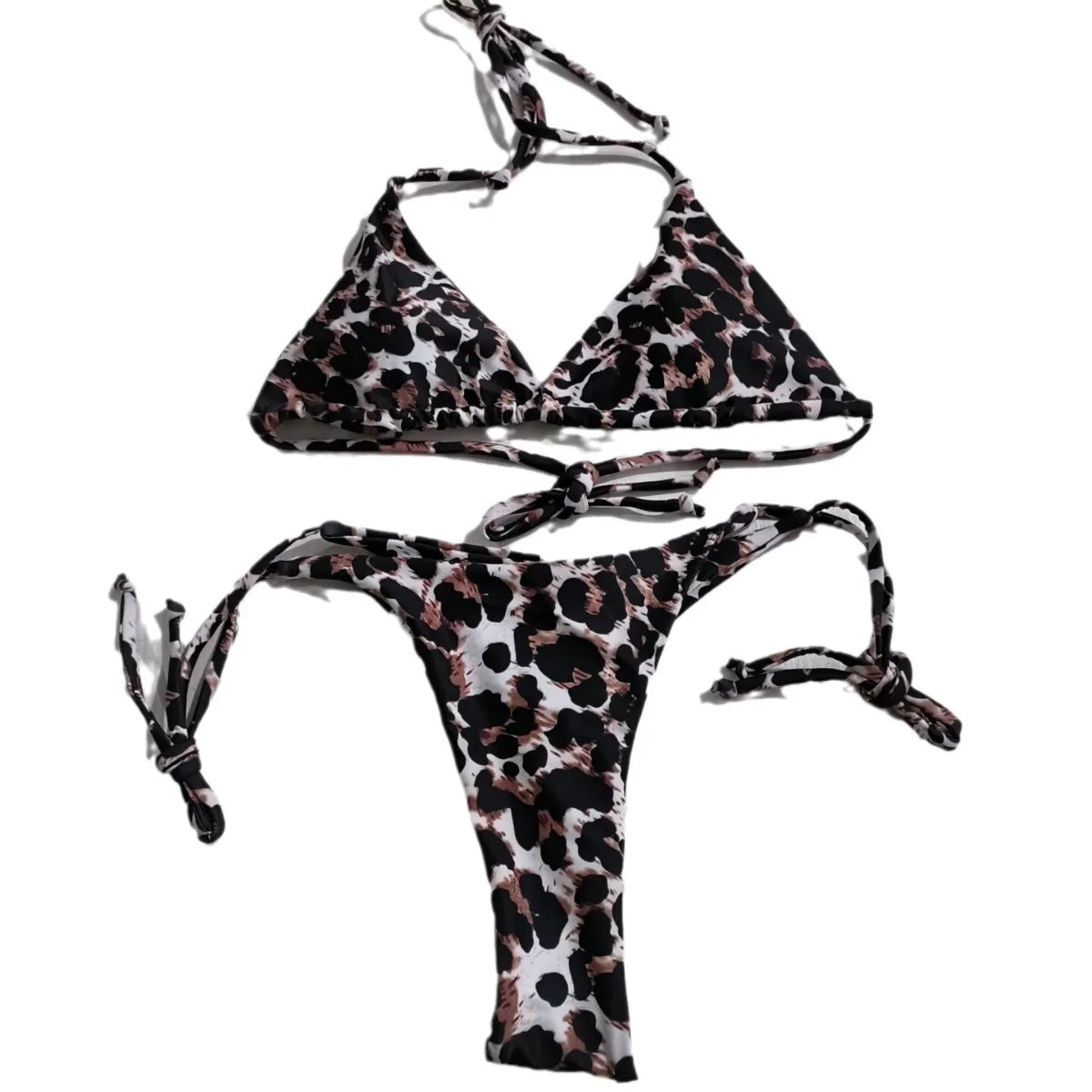 Sexy Deep V Bikini Set Tight Fit Leopard Print Beach Swimming Suit Women's Fashionable Two-Piece Swimsuit