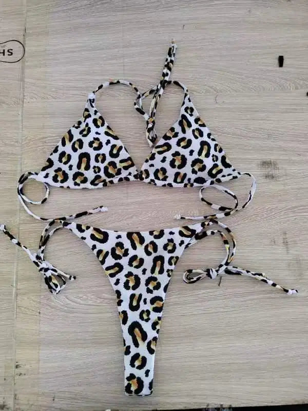 Sexy Deep V Bikini Set Tight Fit Leopard Print Beach Swimming Suit Women's Fashionable Two-Piece Swimsuit