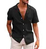 Summer Men's Short Sleeved T-shirt Loose Sweatshirt Solid Color Button up Cardigan Cotton Linen Shirt