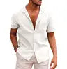 Summer Men's Short Sleeved T-shirt Loose Sweatshirt Solid Color Button up Cardigan Cotton Linen Shirt