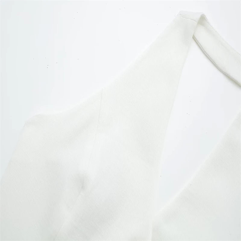 ZATRHMBM2023 New Fashion Single Breasted White Vest Retro Backless Halter Neck Ladies Chic Ladies Vest