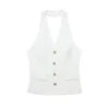 ZATRHMBM2023 New Fashion Single Breasted White Vest Retro Backless Halter Neck Ladies Chic Ladies Vest