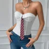 Sexy Club Fashion Sleeveless Bare Shoulder Fishbone Skinny Slim Crop Top Women,Strapless Bandage Tube Top Backless Vest