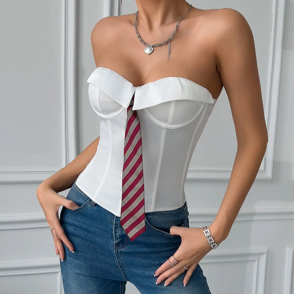 Sexy Club Fashion Sleeveless Bare Shoulder Fishbone Skinny Slim Crop Top Women,Strapless Bandage Tube Top Backless Vest