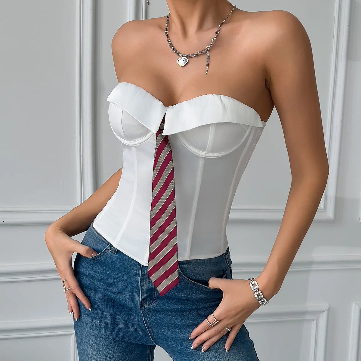 Sexy Club Fashion Sleeveless Bare Shoulder Fishbone Skinny Slim Crop Top Women,Strapless Bandage Tube Top Backless Vest