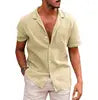 Summer Men's Short Sleeved T-shirt Loose Sweatshirt Solid Color Button up Cardigan Cotton Linen Shirt