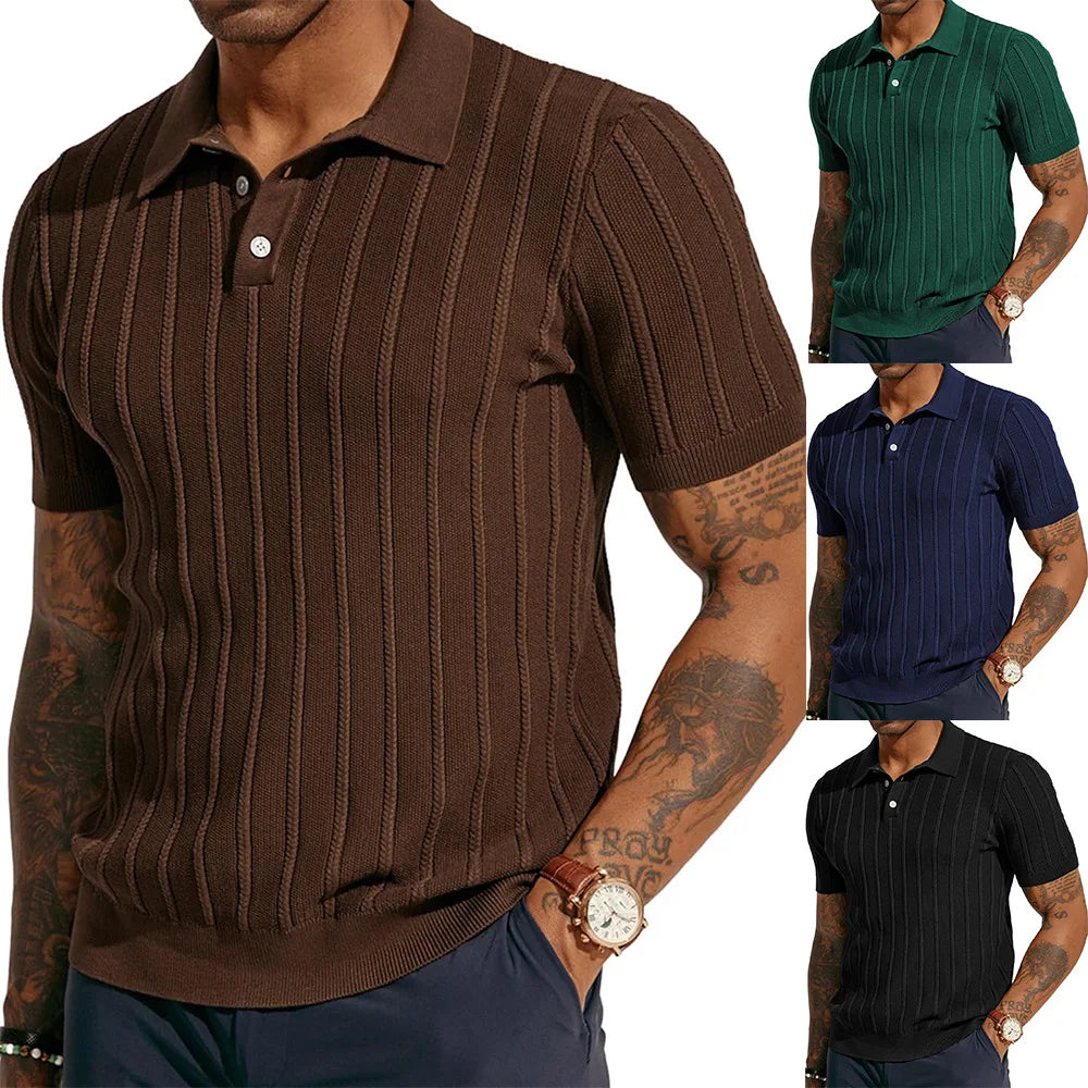 Liu Ming Oem New Products Fashionable Solid Color Knitted Sweater Casual Short Sleeve Ribbed Knit T Shirt Top for Men
