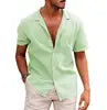 Summer Men's Short Sleeved T-shirt Loose Sweatshirt Solid Color Button up Cardigan Cotton Linen Shirt