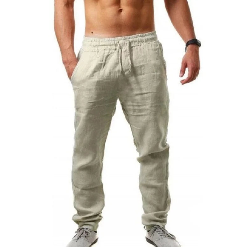 New Spring Summer Men's Cotton Linen Pants Breathable Solid Color Linen Trousers Men Casual Fitness Streetwear S-3Xl