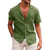 Summer Men's Short Sleeved T-shirt Loose Sweatshirt Solid Color Button up Cardigan Cotton Linen Shirt