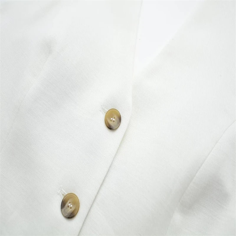 ZATRHMBM2023 New Fashion Single Breasted White Vest Retro Backless Halter Neck Ladies Chic Ladies Vest