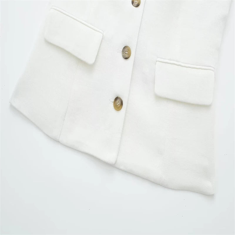 ZATRHMBM2023 New Fashion Single Breasted White Vest Retro Backless Halter Neck Ladies Chic Ladies Vest