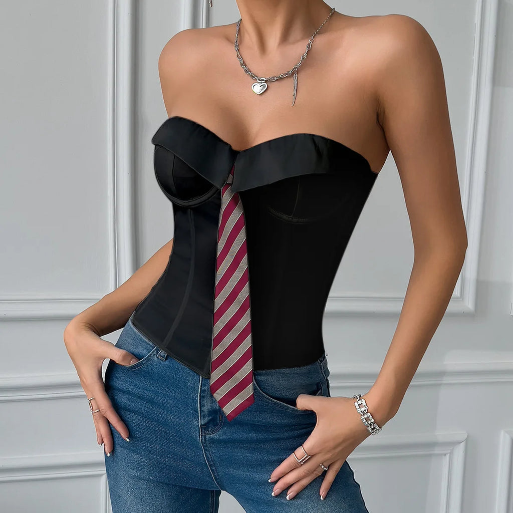 Sexy Club Fashion Sleeveless Bare Shoulder Fishbone Skinny Slim Crop Top Women,Strapless Bandage Tube Top Backless Vest