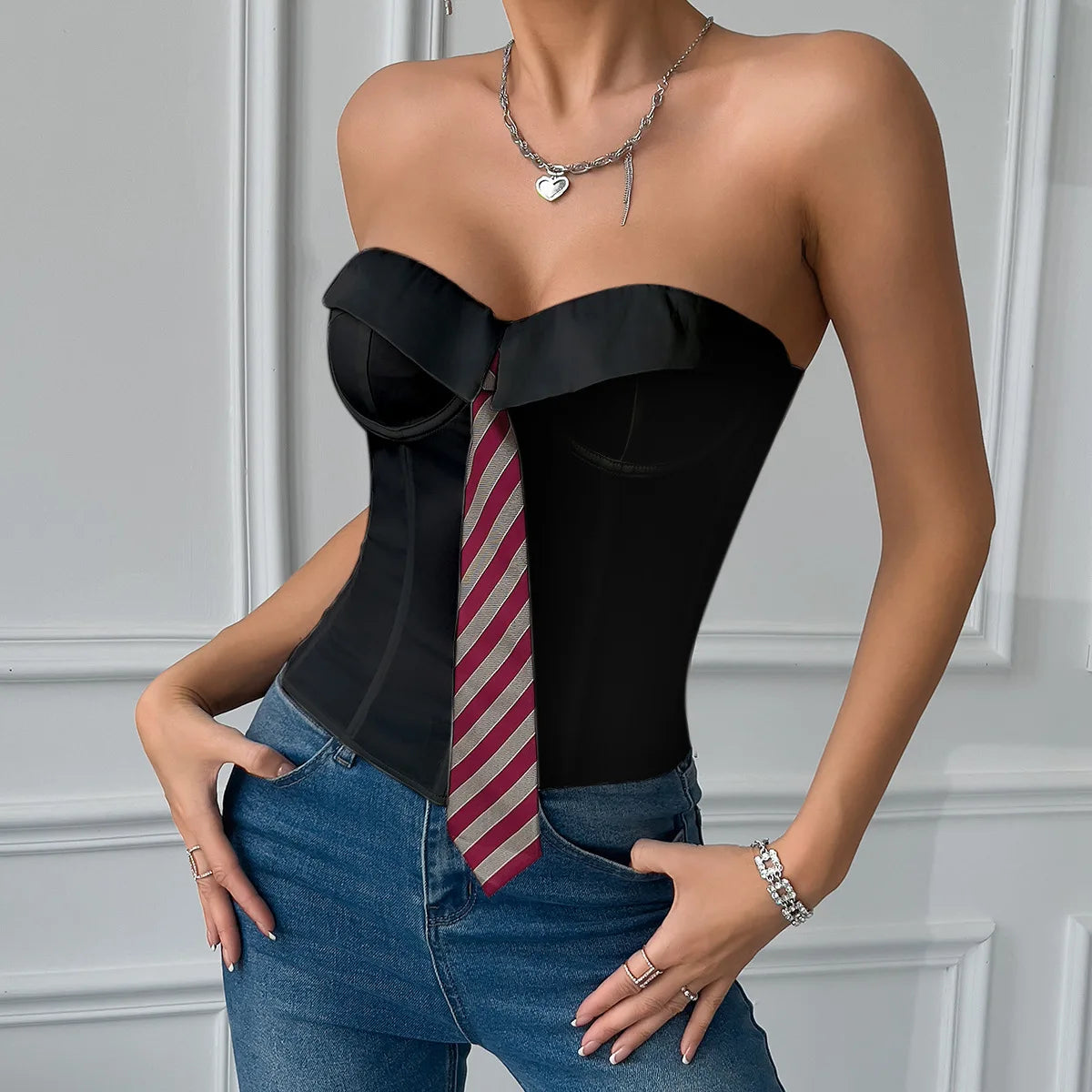 Sexy Club Fashion Sleeveless Bare Shoulder Fishbone Skinny Slim Crop Top Women,Strapless Bandage Tube Top Backless Vest