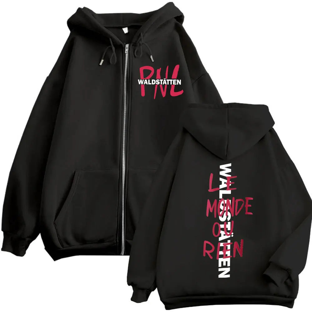 Limited French Rap Group PNL Le Monde Ou Rien Merch Zipper Hoodies Fashion Hip Hop Zip Up Pullovers Men Women Casual Sweatshirt