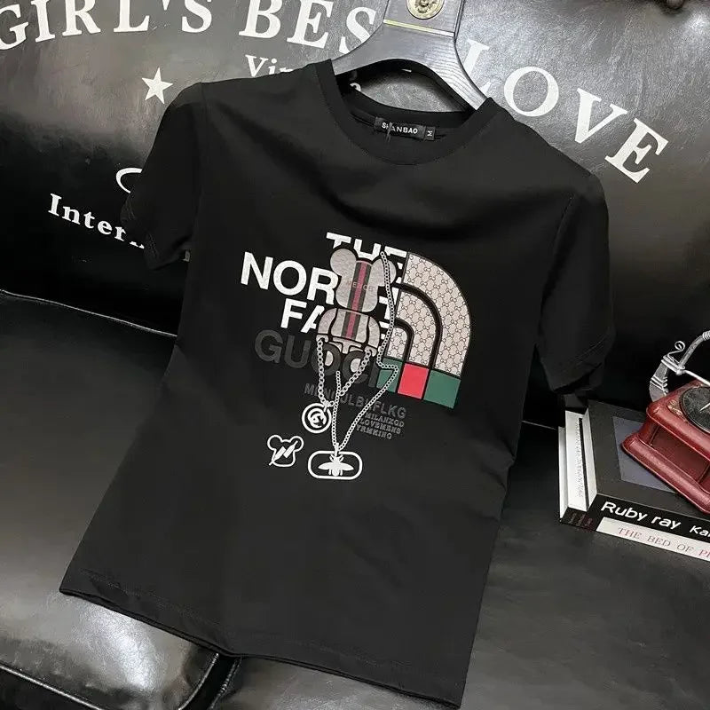 100% pure cotton men's luxurious brand letter print T-shirt, short-sleeved T-shirt, high-quality men's clothing, streetwear