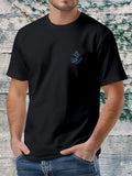 Men's 100% pure cotton fashionable casual loose boat anchor pattern printed round neck short sleeved T-shirt top