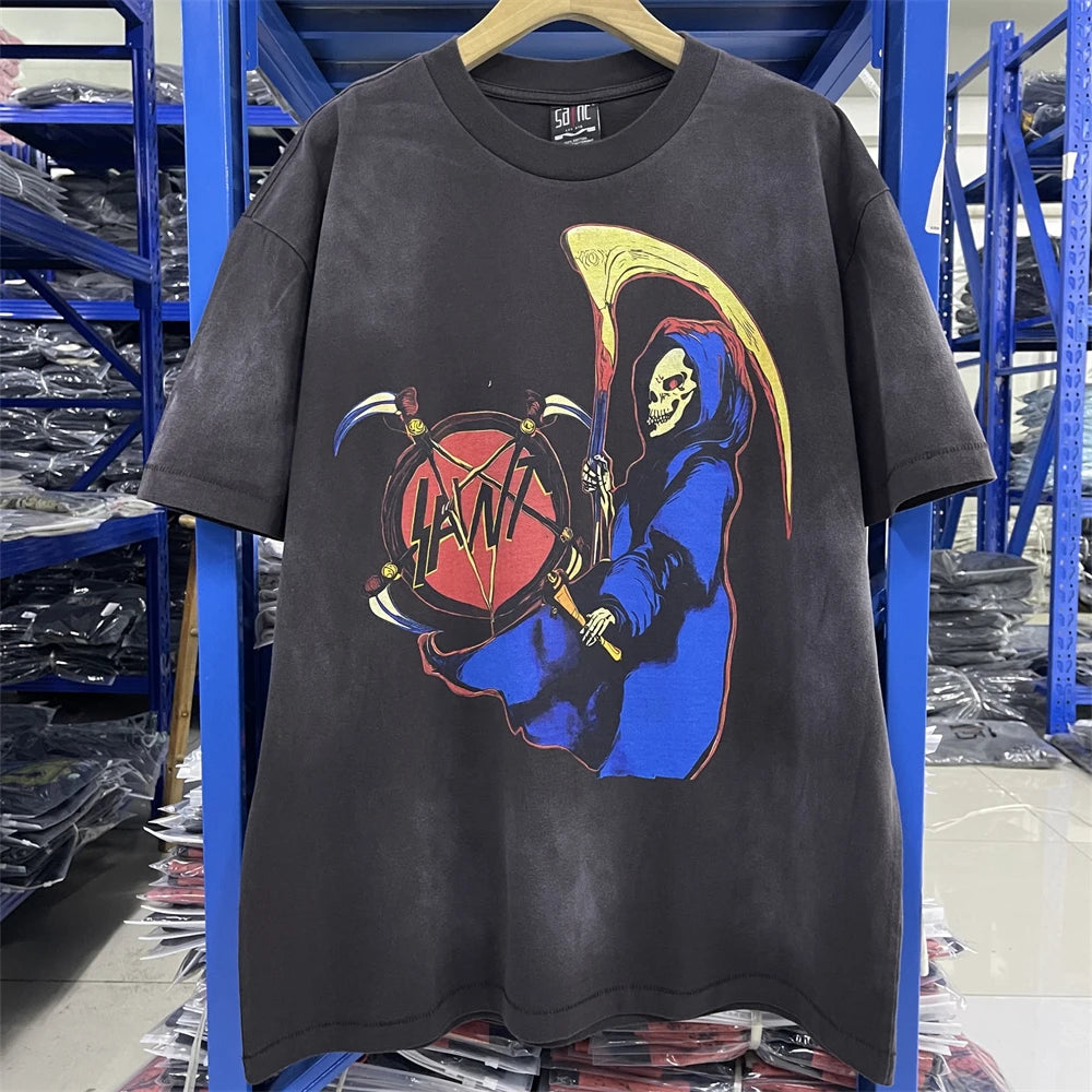 Saint JESUS Night Light Destruction distressed printed short sleeved T-shirt T Shirt Men Women T Shirt Top Tees