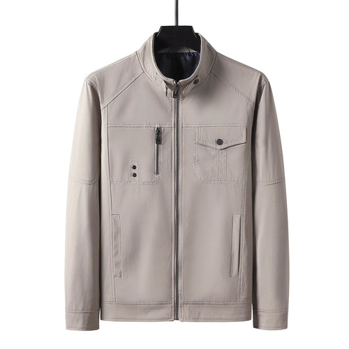 2023 Spring Autumn Jacket Bomber Men's Slim Business Coat Thin Casual Mens Baseball Solid Color Tops Fashion Male Dad Plus Size