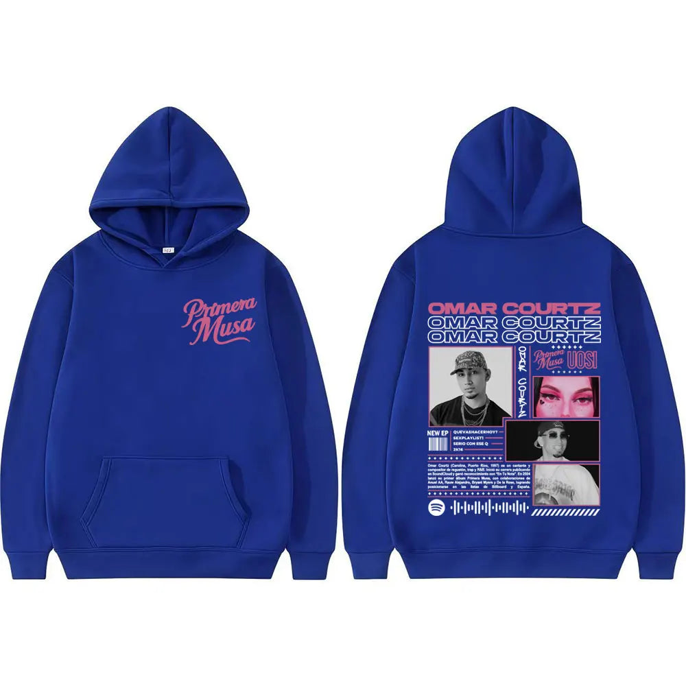 Omar Courtz Primera Musa Album Tour Double Sided Printed Hoodies Men Women Hip Hop Vintage Hoodie Casual Long Sleeve Sweatshirts