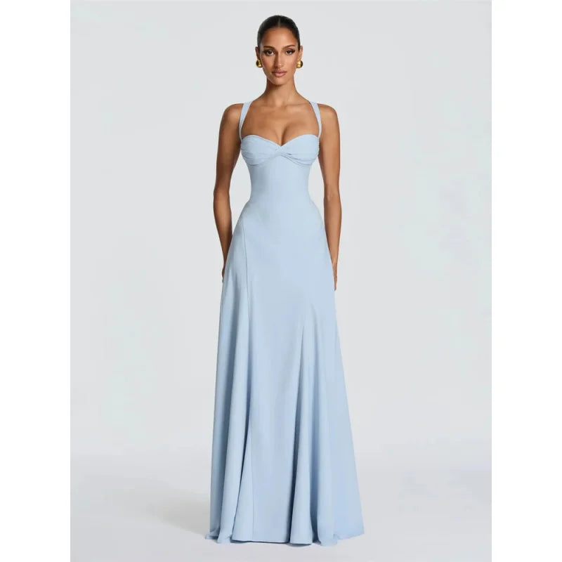 Off-Shoulder Backless Sexy Maxi Dress Women Elegant Spaghetti Strap Sleeveless Bodycon Club Party Evening Dress Fashion