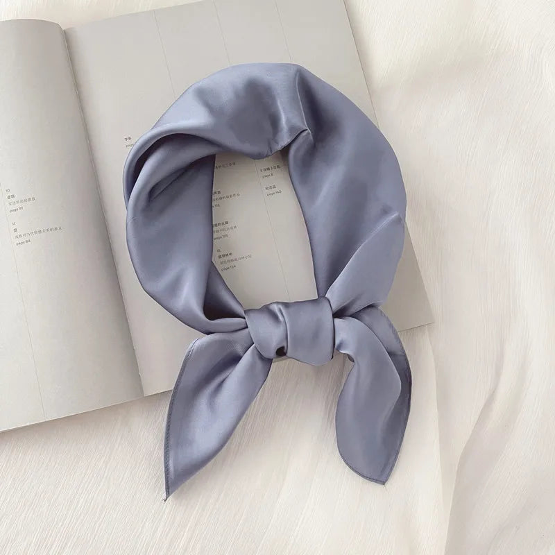Luxury Solid 70*70cm Silk Square Scarf Women Soft Satin Hairband Neckerchief Tie Female Headband Foulard Bag Ribbon Gift