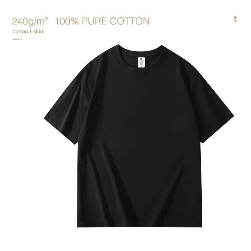 100% Pure Cotton Men T-shirt High End Brand Summer Breathable Short Sleeve Round Neck Casual Fashion Tops Tees