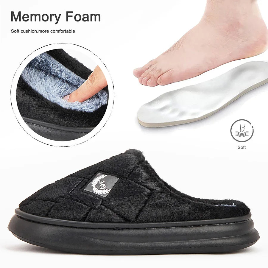 Pmoiste Fur Slippers Men Home EVA Platform Cushion Warm Soft Designer Living Room Shoes Cozy Non-slip High Quality Indoor