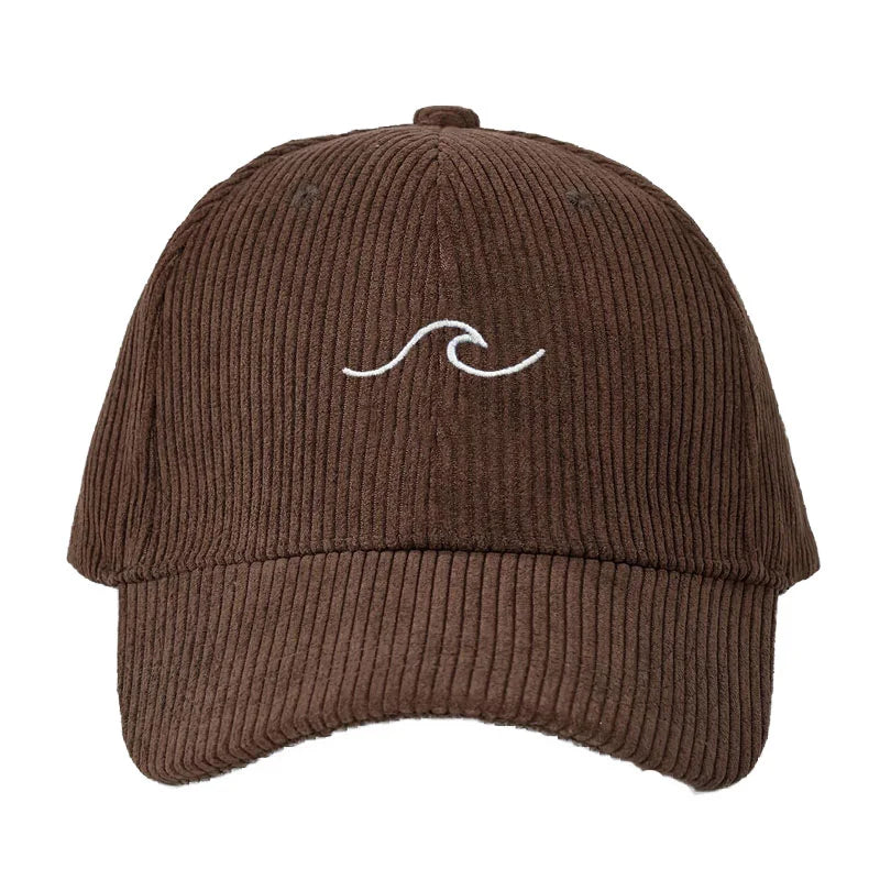 Corduroy Baseball Cap Men Women Wave Pattern Embroidery Adjustable Dad Cap Outdoor Casual Streetwear Neutral Fashion Sun Hat
