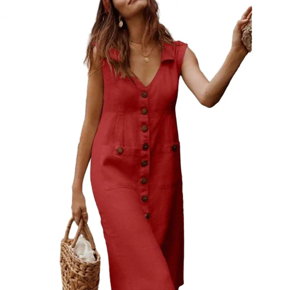 M XL Cotton Linen Tank Dress For Women 2024 Summer Casual Loose Beach Sundress Midi Skirt Female Holiday Maxi Dress Vestido Robe