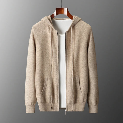 2025 New Men Knitted Plane Hooded Cardigan Cashmere Sweater Zipper Design Pocket Decoration High quality Thick Warmth Hoodie