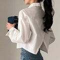 Zadily 2023 Spring New Casual Long Sleeve Women White Shirt Korea Style Solid Button Split Woman Crop Tops Blouse Party Clothing
