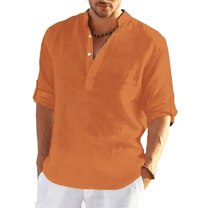 Solid Color 3D Printed Henley Shirts Men's Fashion Streetwear Oversized Stand Collar Long Sleeve Shirt Tops Blouse Man Clothing