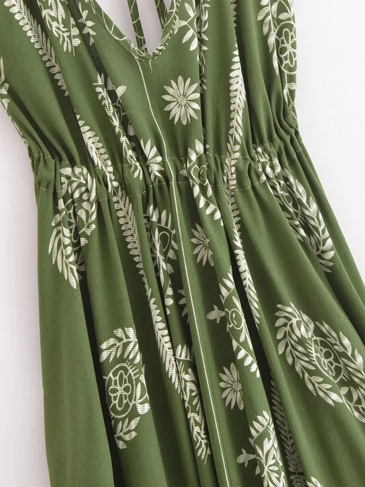 Vintage Women Floral Print Backless Sexy Beach Bohemian Maxi Dress Lady High-Low Tassel Strapless Vacation Summer Boho Dress