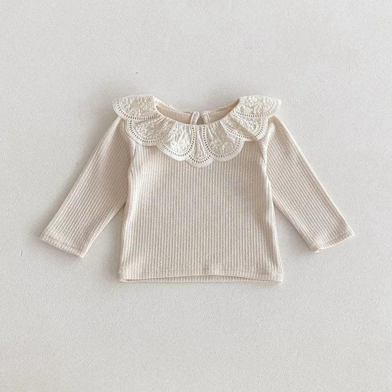 Kids New Autumn Bottoming Shirt Girls Embroidered Flower Lotus Collar Shirt 0-3T Children Simplicity Undershirts