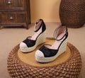 LIHUAMAO printed flower fabric comfort wedges sandals women high heel espadrilles shoes pumps csaual shoes bohemia beach style