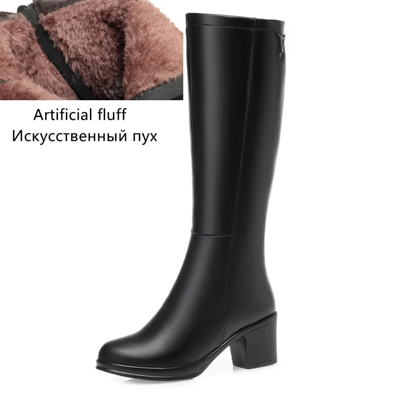 AIYUQI  Women Knight Boots Genuine Leather 2026 New Wool Warm Women Winter Boots Round Toe High Heels Fashion Women Long Boots