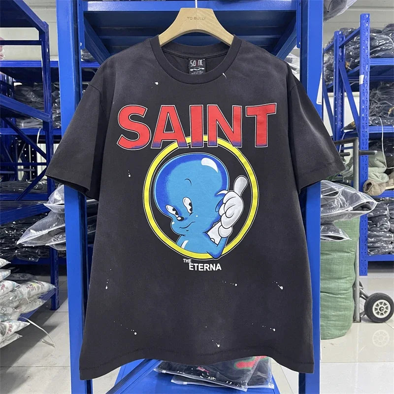 Saint JESUS Night Light Destruction distressed printed short sleeved T-shirt T Shirt Men Women T Shirt Top Tees