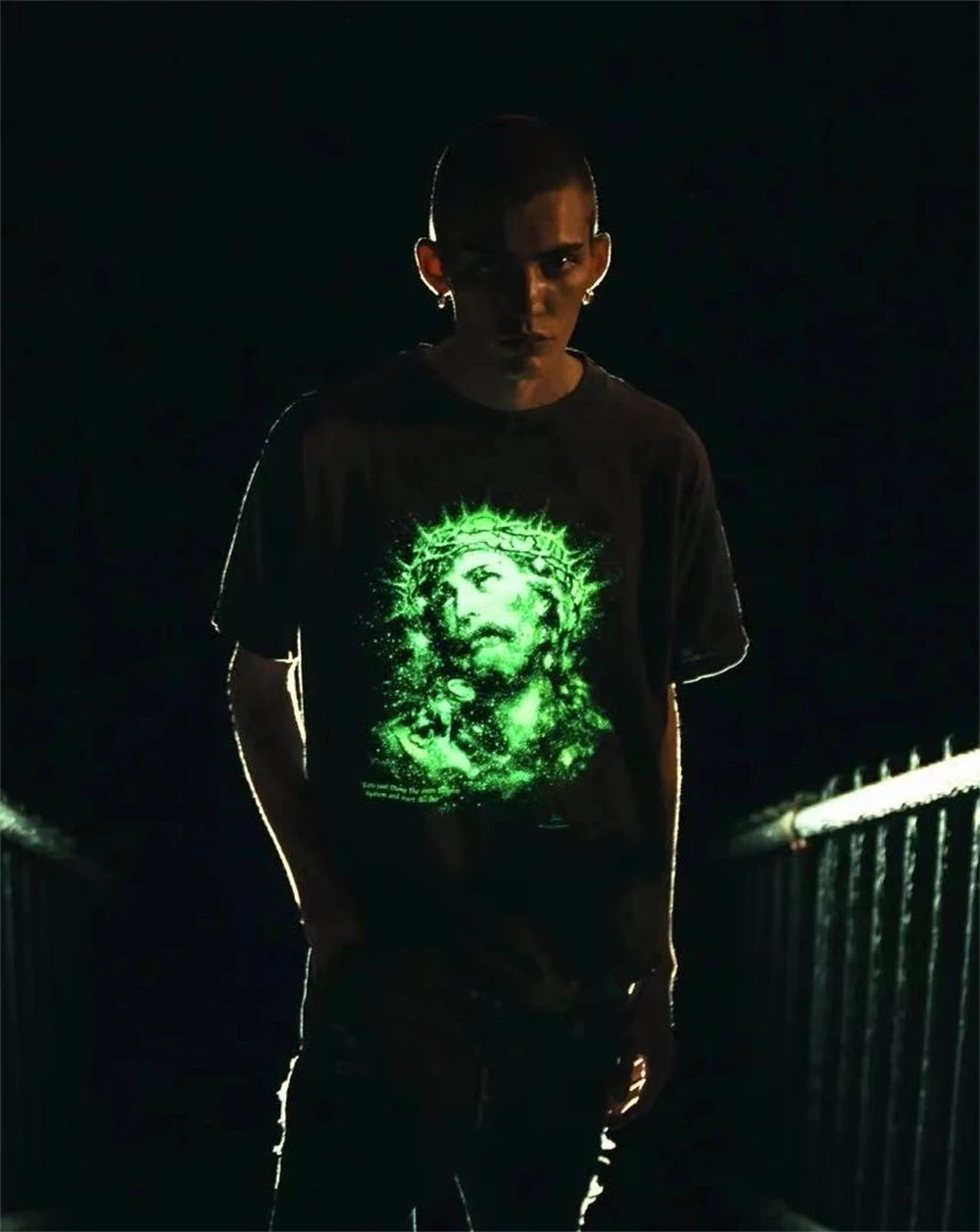 Saint JESUS Night Light Destruction distressed printed short sleeved T-shirt T Shirt Men Women T Shirt Top Tees
