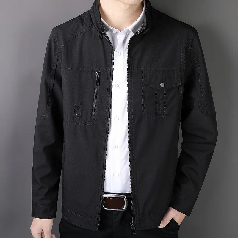 2023 Spring Autumn Jacket Bomber Men's Slim Business Coat Thin Casual Mens Baseball Solid Color Tops Fashion Male Dad Plus Size