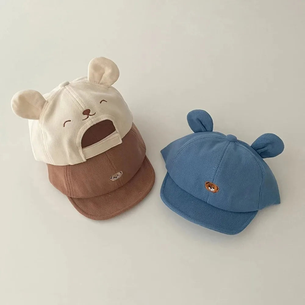 2026 NEW Cartoon Bear Baby Baseball Hat with Ears Cute Solid Color Infant Peaked Cap Kawaii Spring Summer Kids Cotton Sun Hats