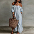 Spring Summer Beach Vacation Maxi Dress Woman Sexy Off Shoulder Puff Sleeve Long Dresses Vintage Striped Print Pocket Boho Dress