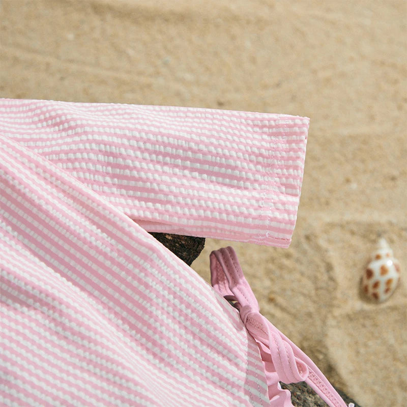 MISOWMNJOY Infant Baby Girls Summer Swimsuit with Hat Toddler Striped Long Sleeve Zipper Bathing Suit Children Beach Swimwear
