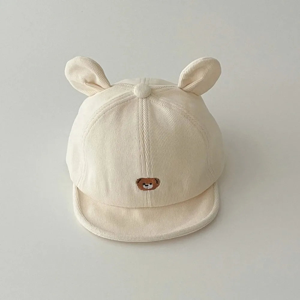 2026 NEW Cartoon Bear Baby Baseball Hat with Ears Cute Solid Color Infant Peaked Cap Kawaii Spring Summer Kids Cotton Sun Hats