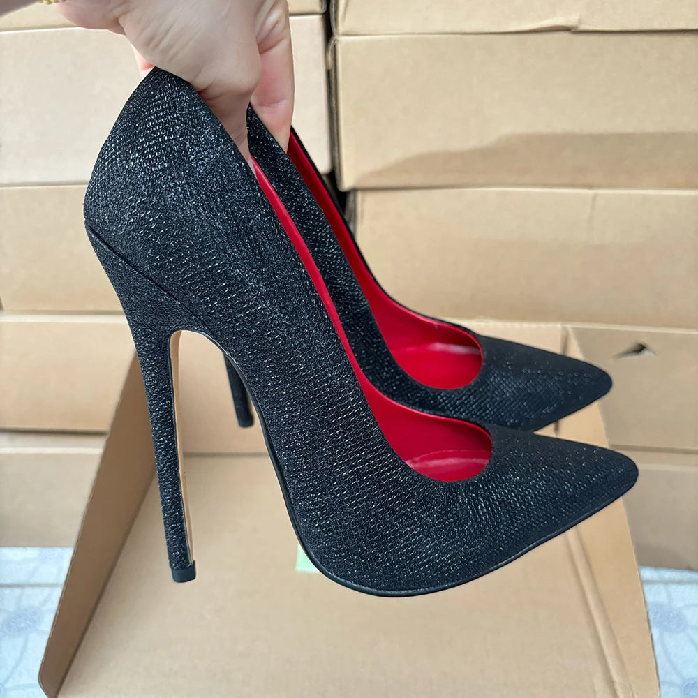 2025 Newly 14cm High Heels Sexy Pumps Sparkly Black Red inside Fetish Stilettos Drag Queen Cross Dresser Man Unisex Shoes Size48