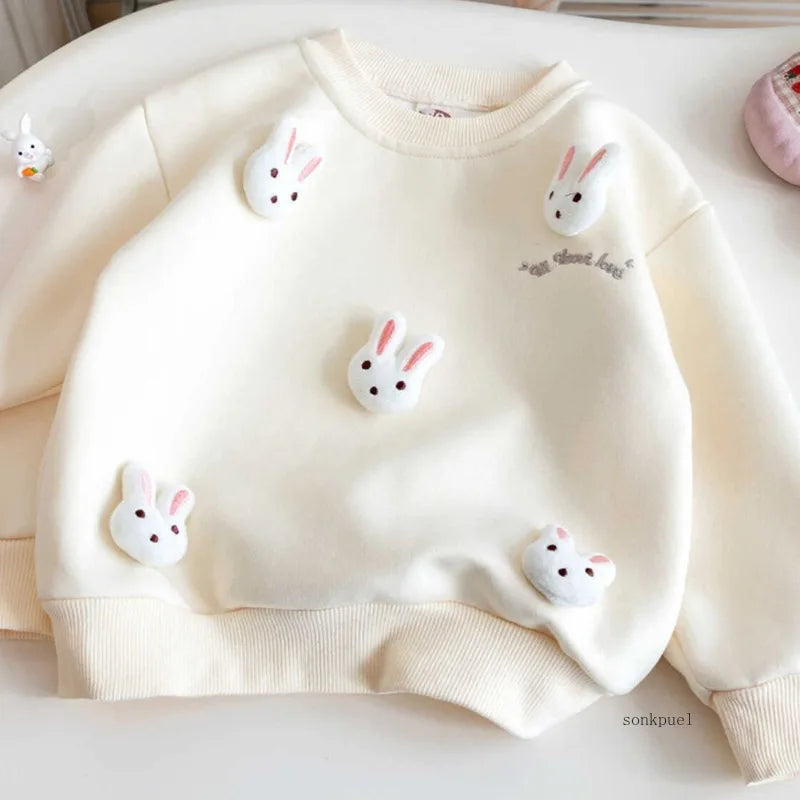 Children's Sweatshirt Spring and Autumn Three-dimensional Rabbit Girl Kids Versatile Cute Cartoon Top Pullover Baby Clothing