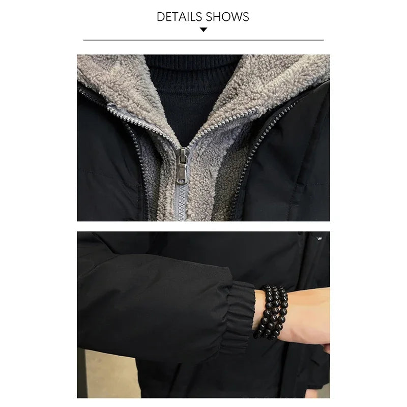 TFETTERS Brand Fake Two Pieces Parkas for Mens 2026 Autumn Winter New Loose Zip-up Hooded Jackets Man Korean Fashion Casual Coat