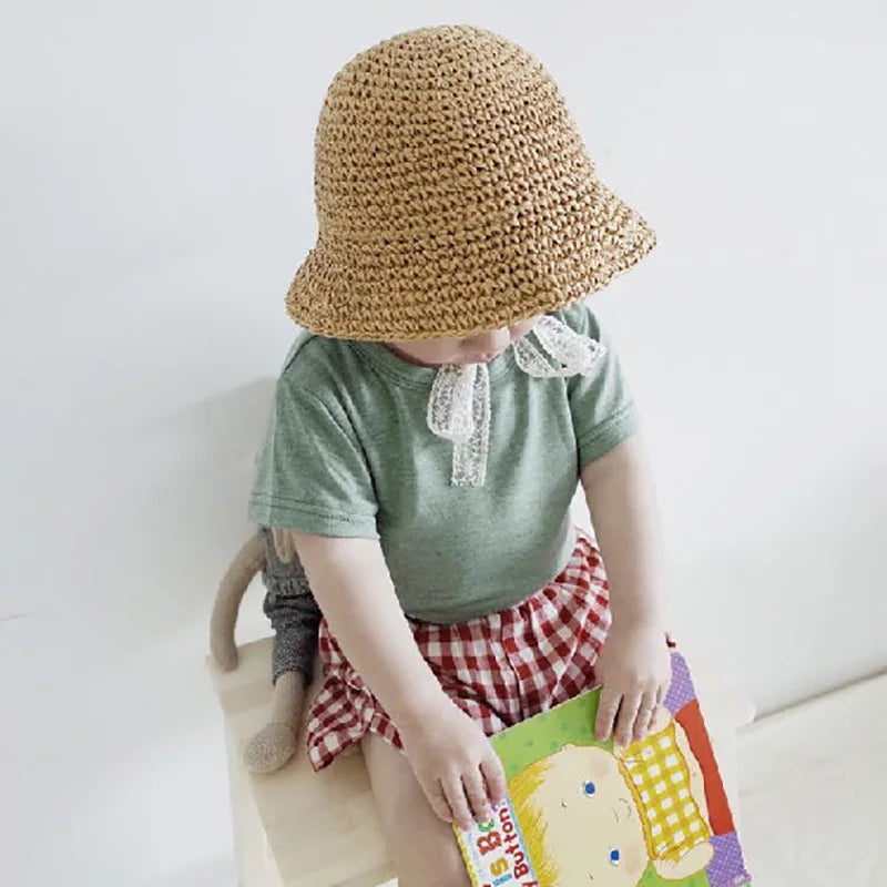 Summer Baby Sun Hat Handmade Woven Straw Cap for Toddler Boy Girl Outdoor Sunshade Beach Sun Hats Kids Panama Bonnet